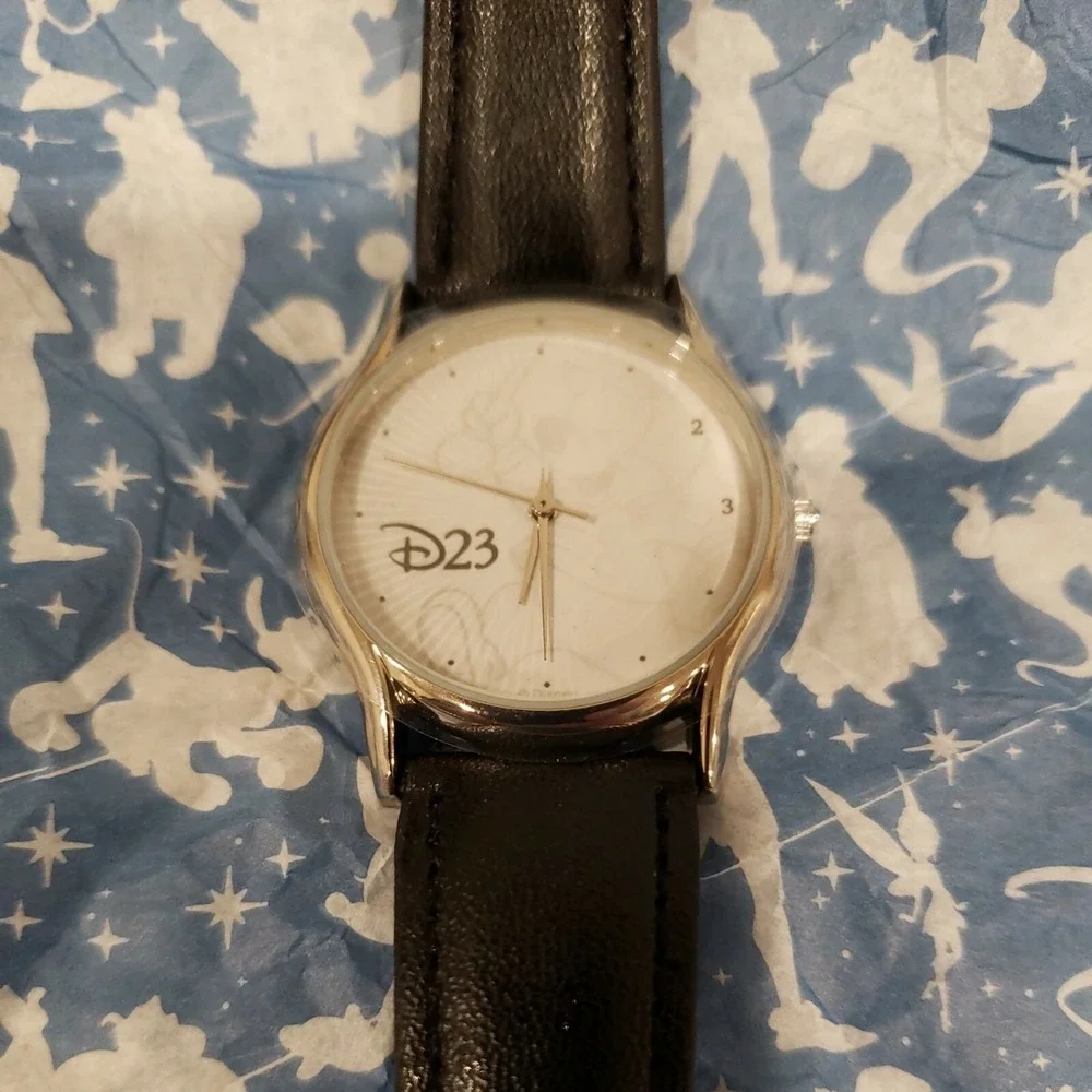 DISNEY WATCH D23 EXPO EVENT MICKEY BANDLEADER SILVER‎ FACE BLACK LEATHER BAND
